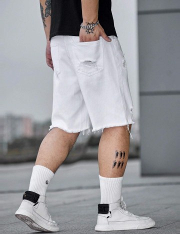 Pantaloni scurți de blugi Shein, alb