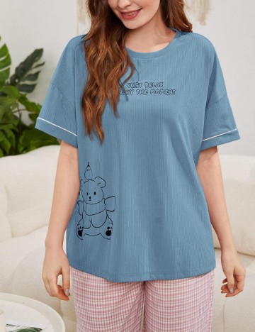 Tricou de pijama Shein, albastru