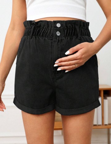 Pantaloni scurți de blugi Shein, negru