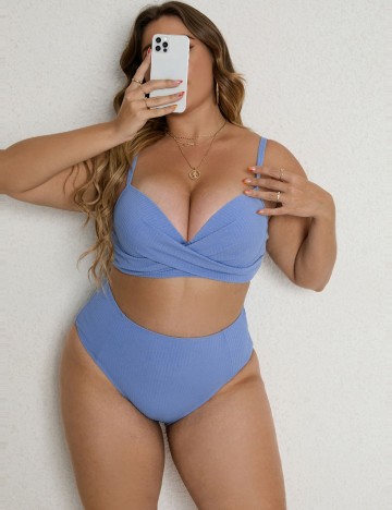 Costum de baie Shein Curve+, albastru