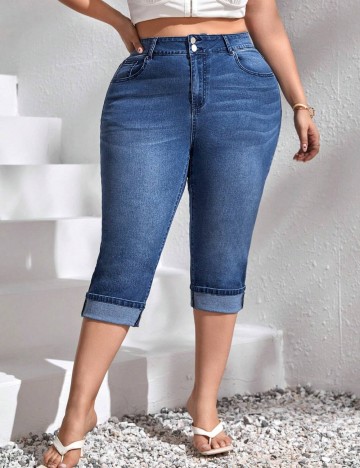 Jeans 3/4 Shein Curve+, albastru