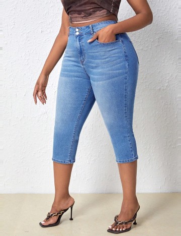 Jeans 3/4 Shein Curve+, albastru