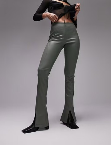 Pantaloni imitație din piele Topshop, verde