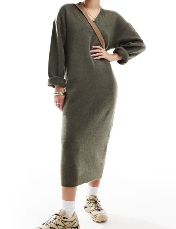 Rochie midi ASOS, kaki