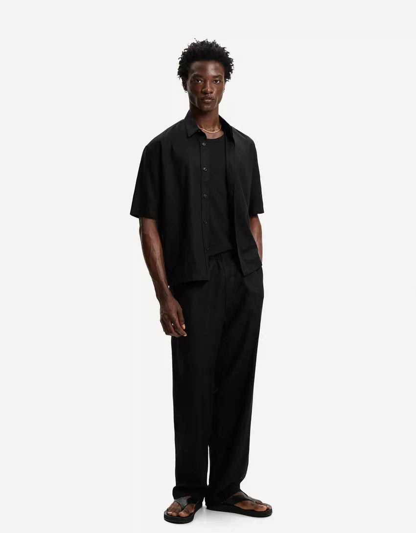 Cămașă cu mâneca scurtă BERSHKA, negru