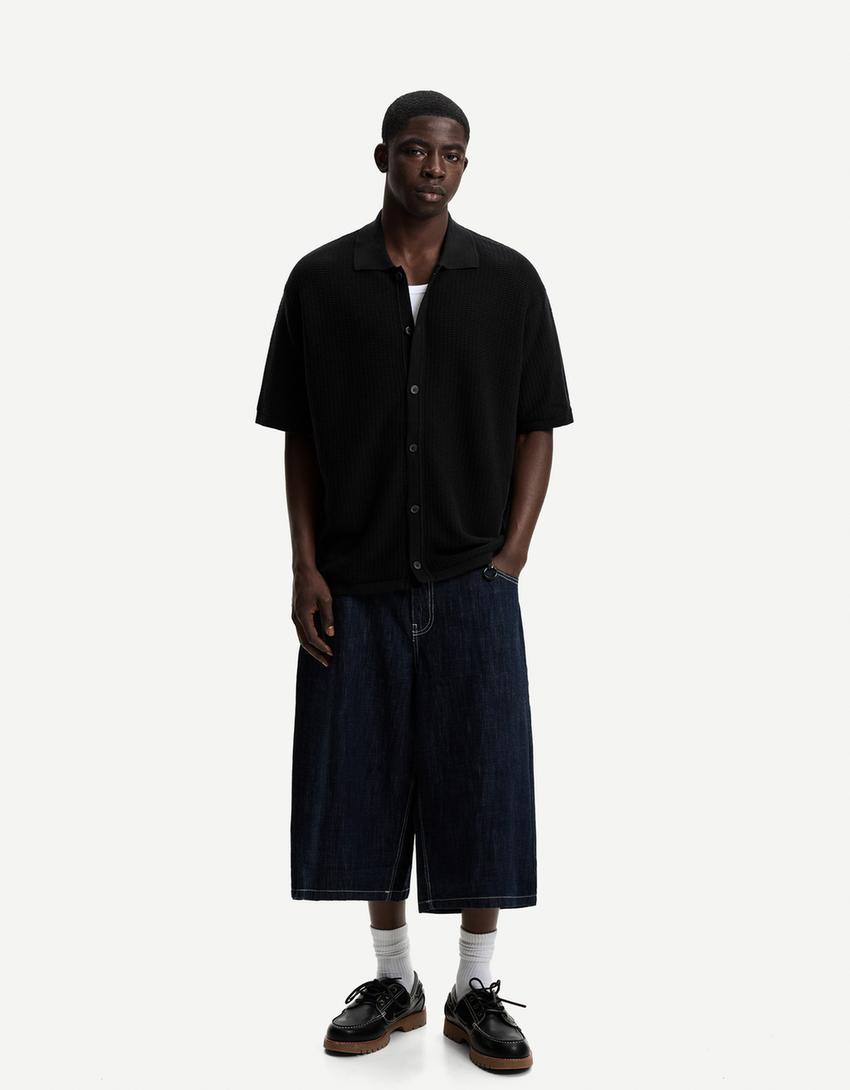 Cămașă cu mâneca scurtă BERSHKA, negru