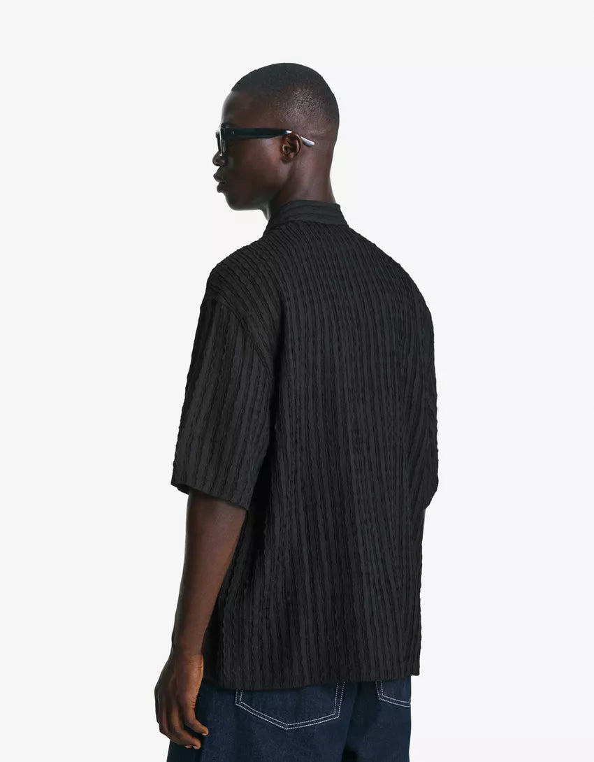 Cămașă cu mâneca scurtă BERSHKA, negru