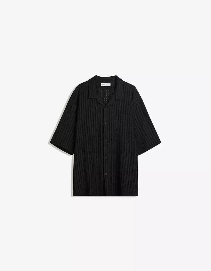 Cămașă cu mâneca scurtă BERSHKA, negru