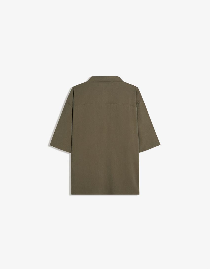 Cămașă cu mâneca scurtă BERSHKA, kaki