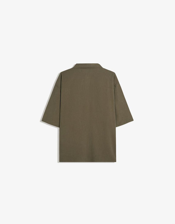 Cămașă cu mâneca scurtă BERSHKA, kaki