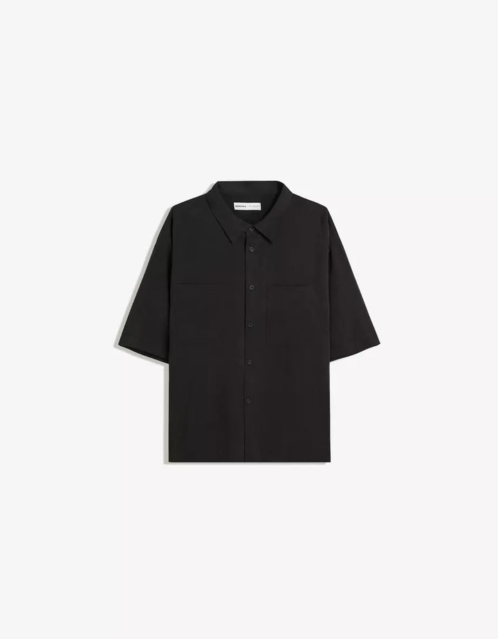 Cămașă cu mâneca scurtă BERSHKA, negru