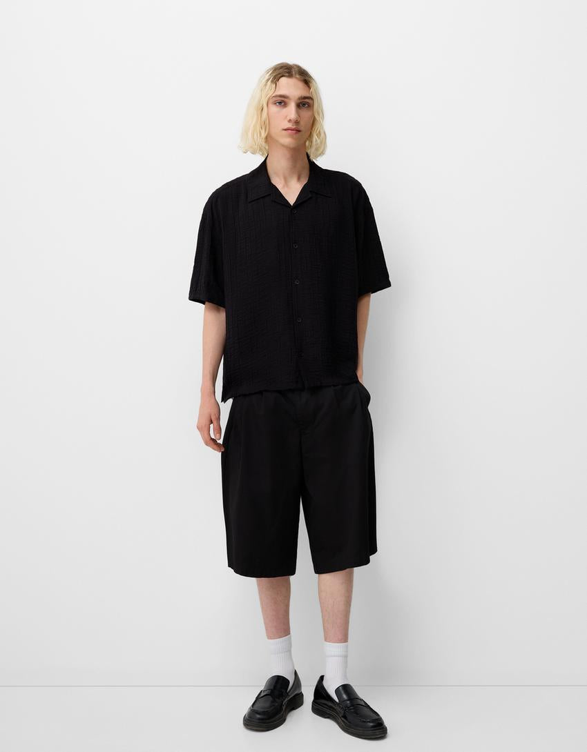 Rövid ujjú ing BERSHKA, fekete