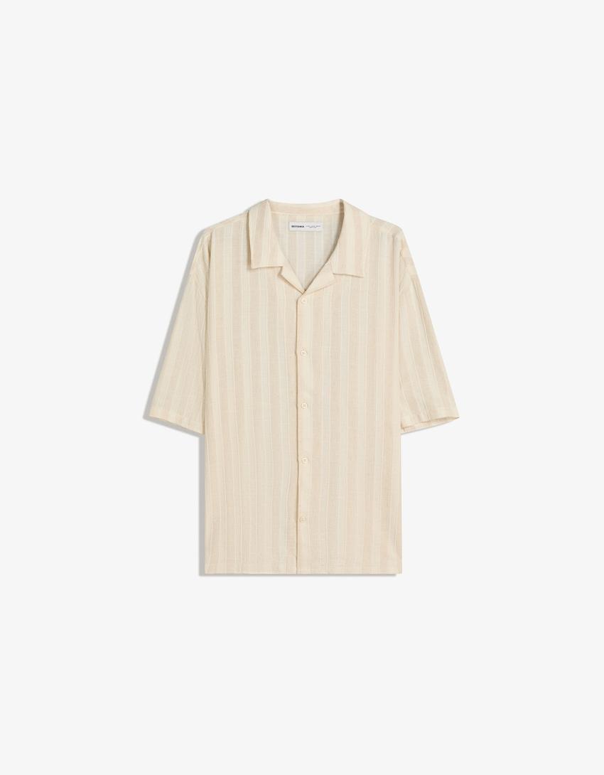 Cămașă cu mâneca scurtă BERSHKA, crem