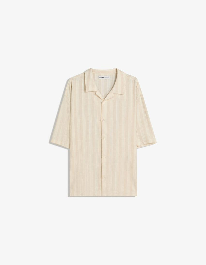 Cămașă cu mâneca scurtă BERSHKA, crem