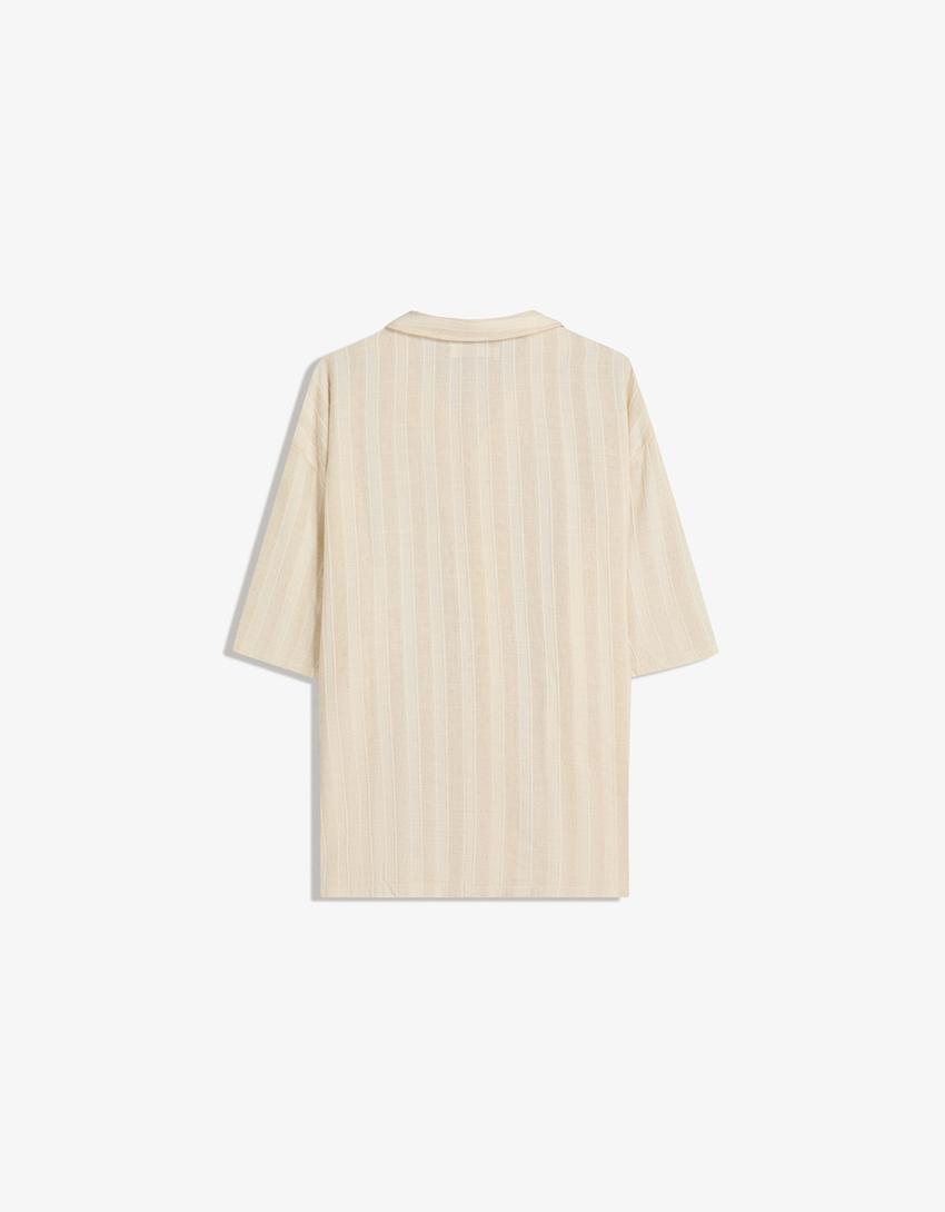 Cămașă cu mâneca scurtă BERSHKA, crem