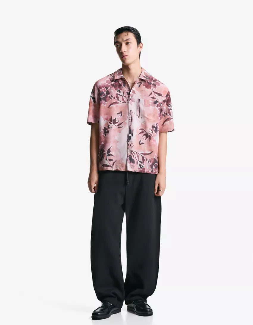 Cămașă cu mâneca scurtă BERSHKA, mix culori