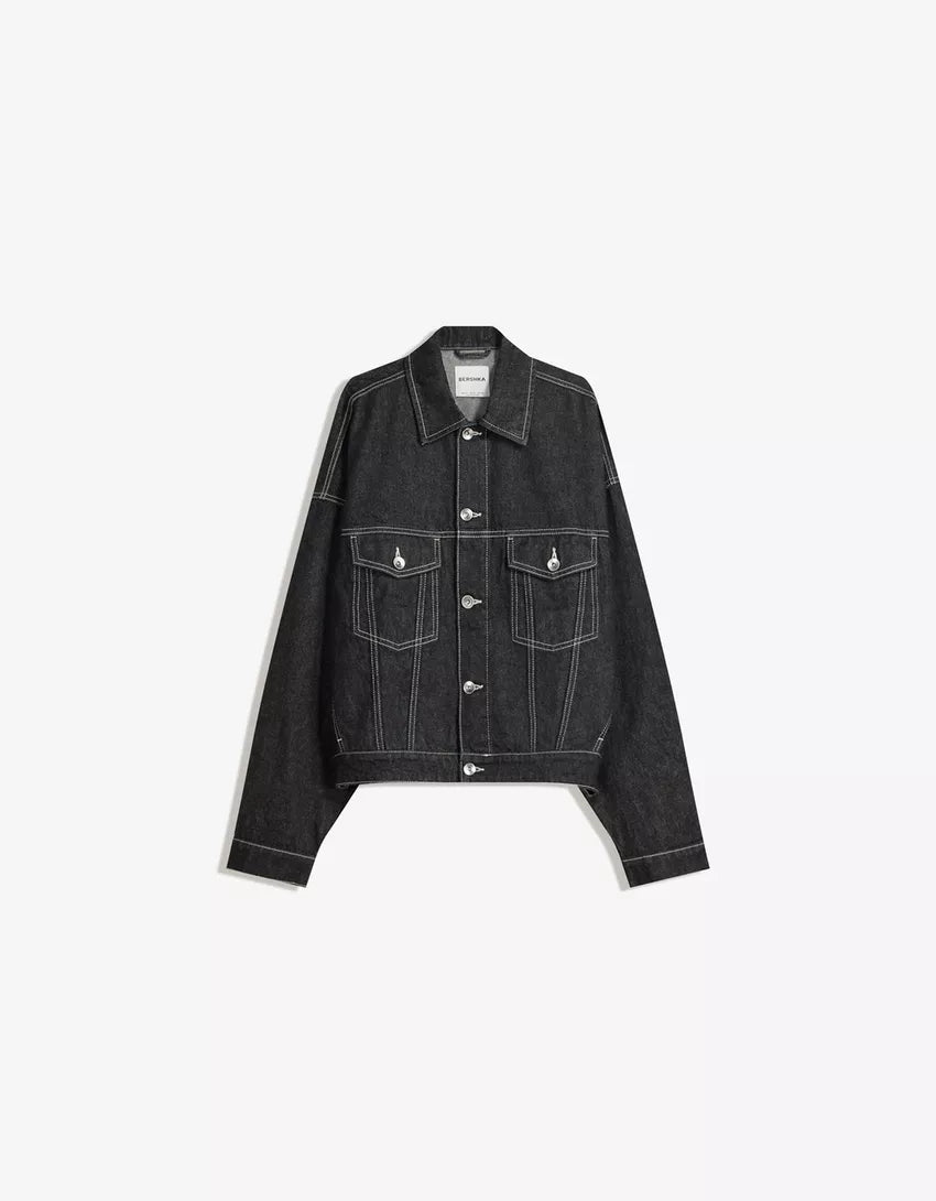Jachetă de blugi BERSHKA, negru