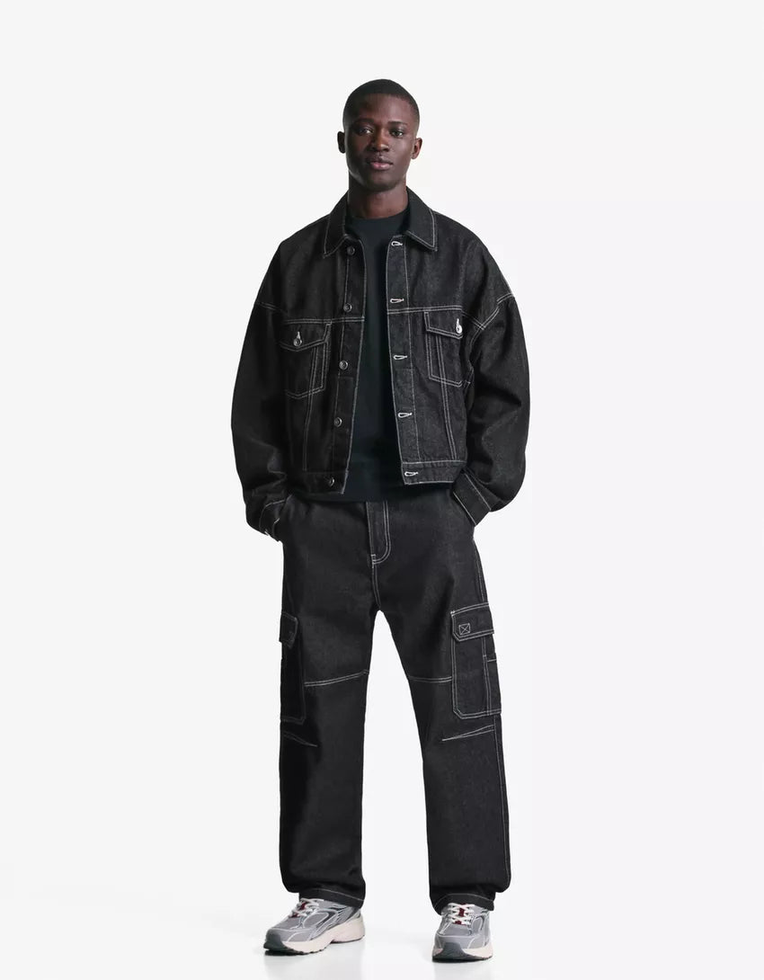 Jachetă de blugi BERSHKA, negru