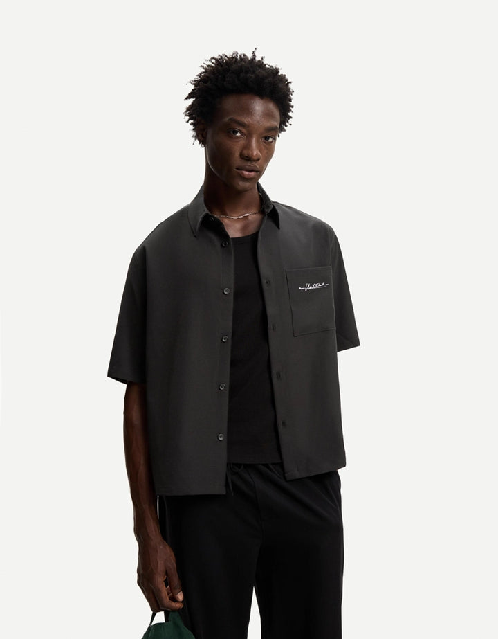 Rövid ujjú ing BERSHKA, fekete