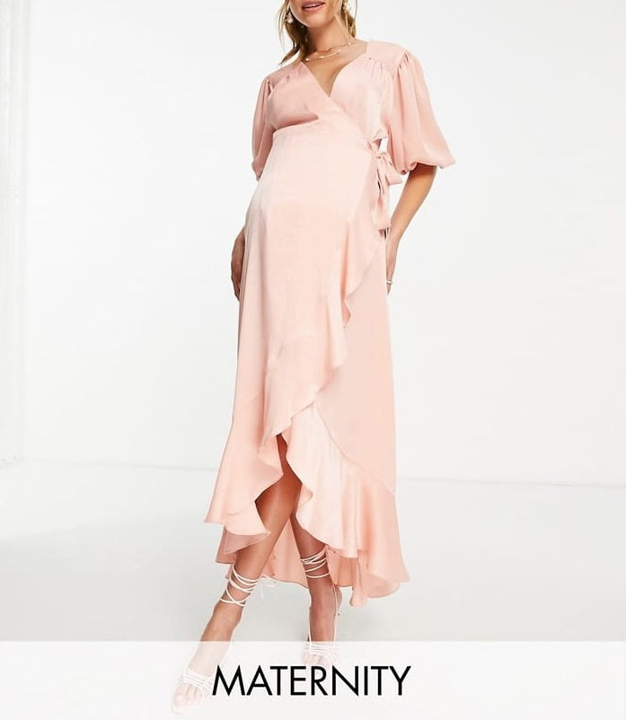 Rochie maxi Flounce, roz