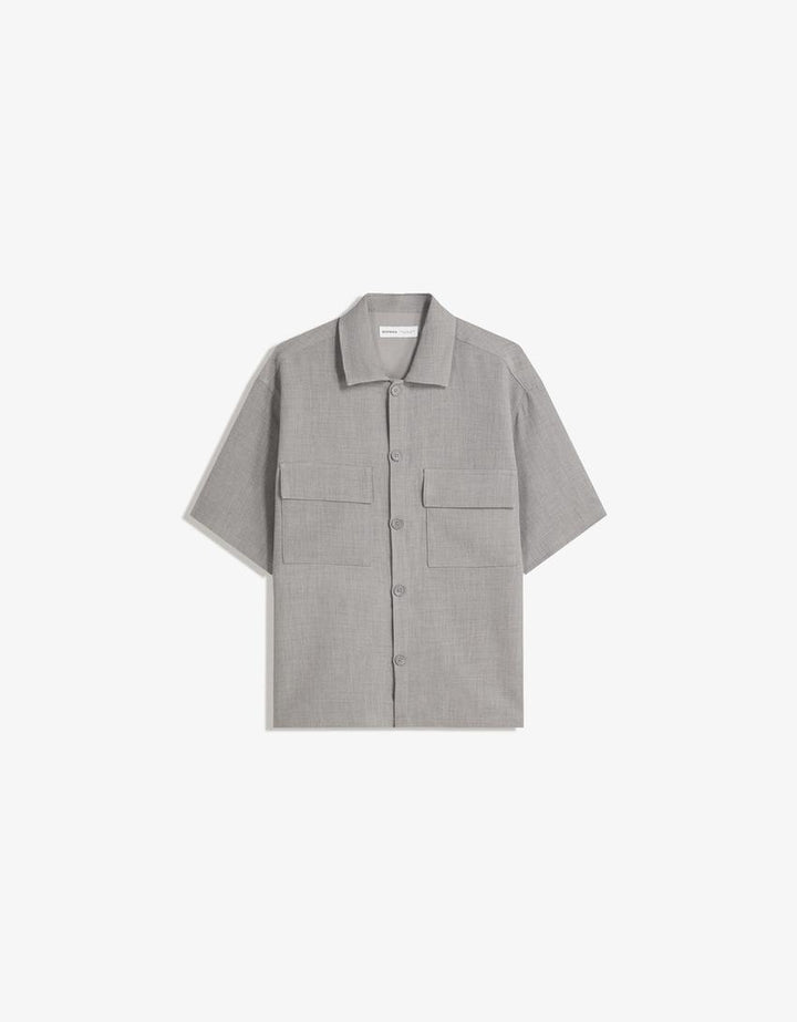 Cămașă cu mânecă scurtă BERSHKA, gri