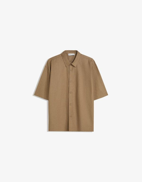 Cămașă cu mânecă scurtă BERSHKA, Maro