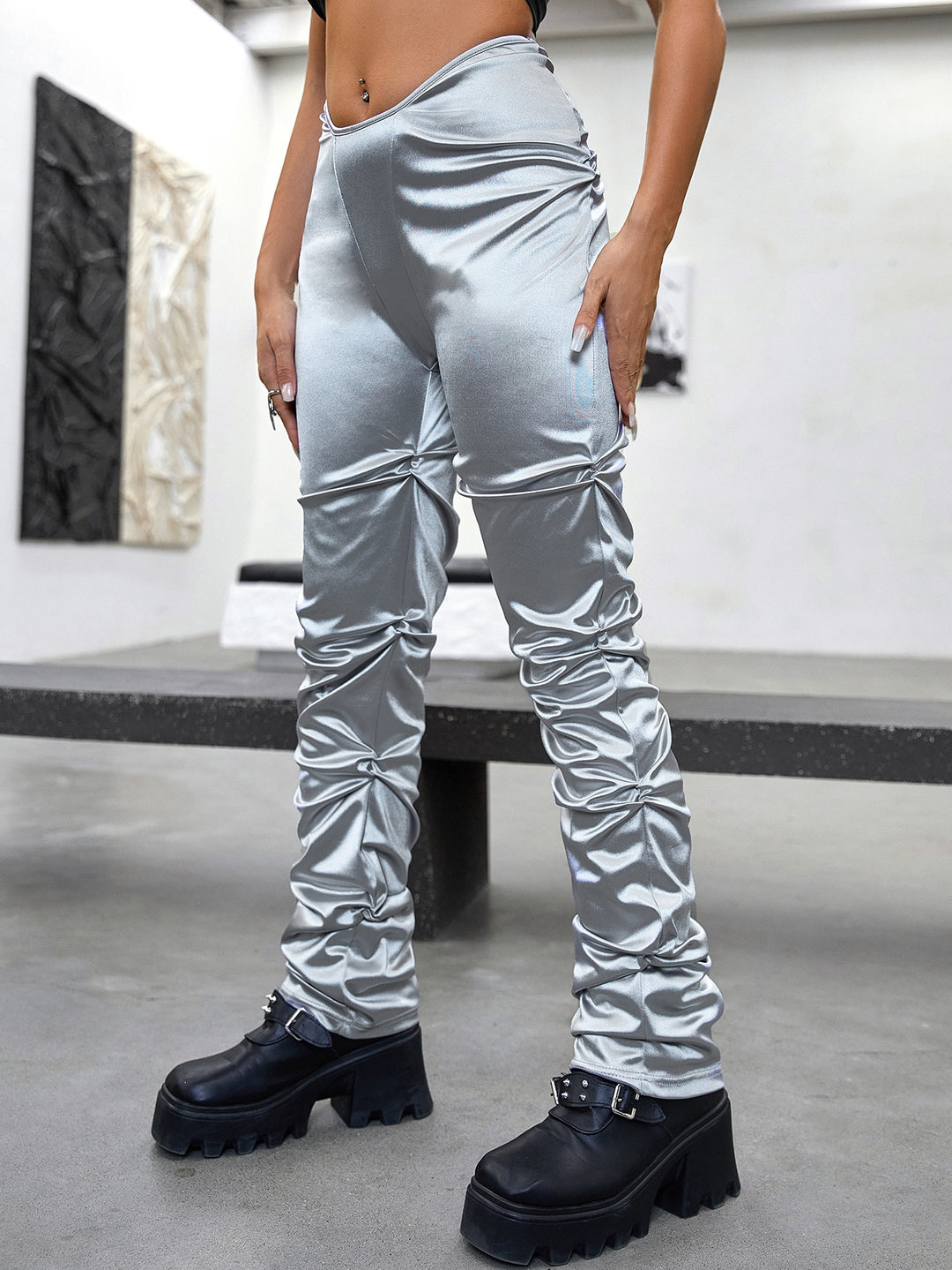 Pantaloni SHEIN, argintiu