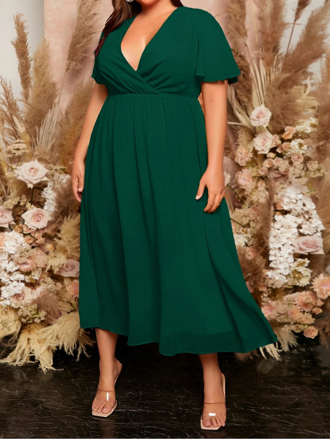 Rochie midi Shein Curve+, verde
