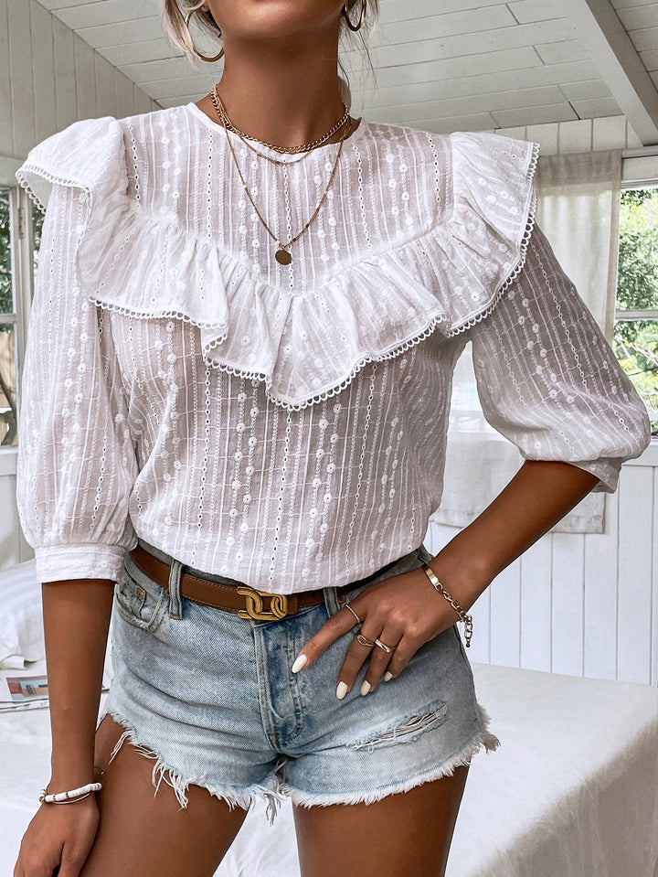 Top cu broderie SHEIN, alb
