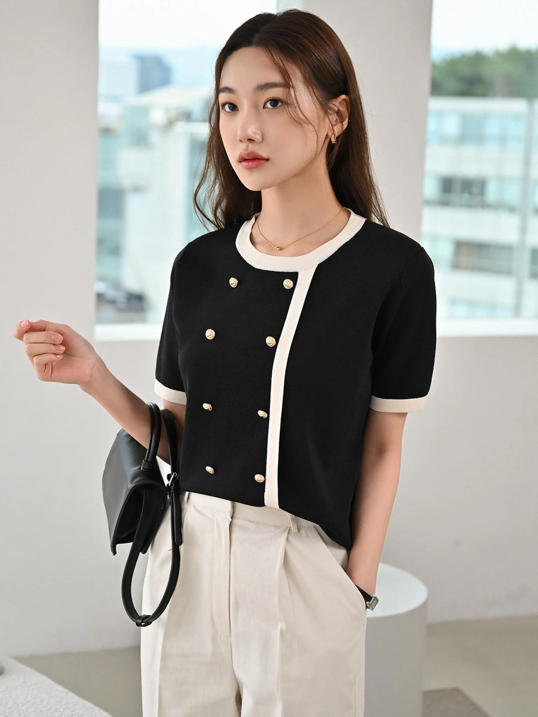 Top tricotat SHEIN, negru