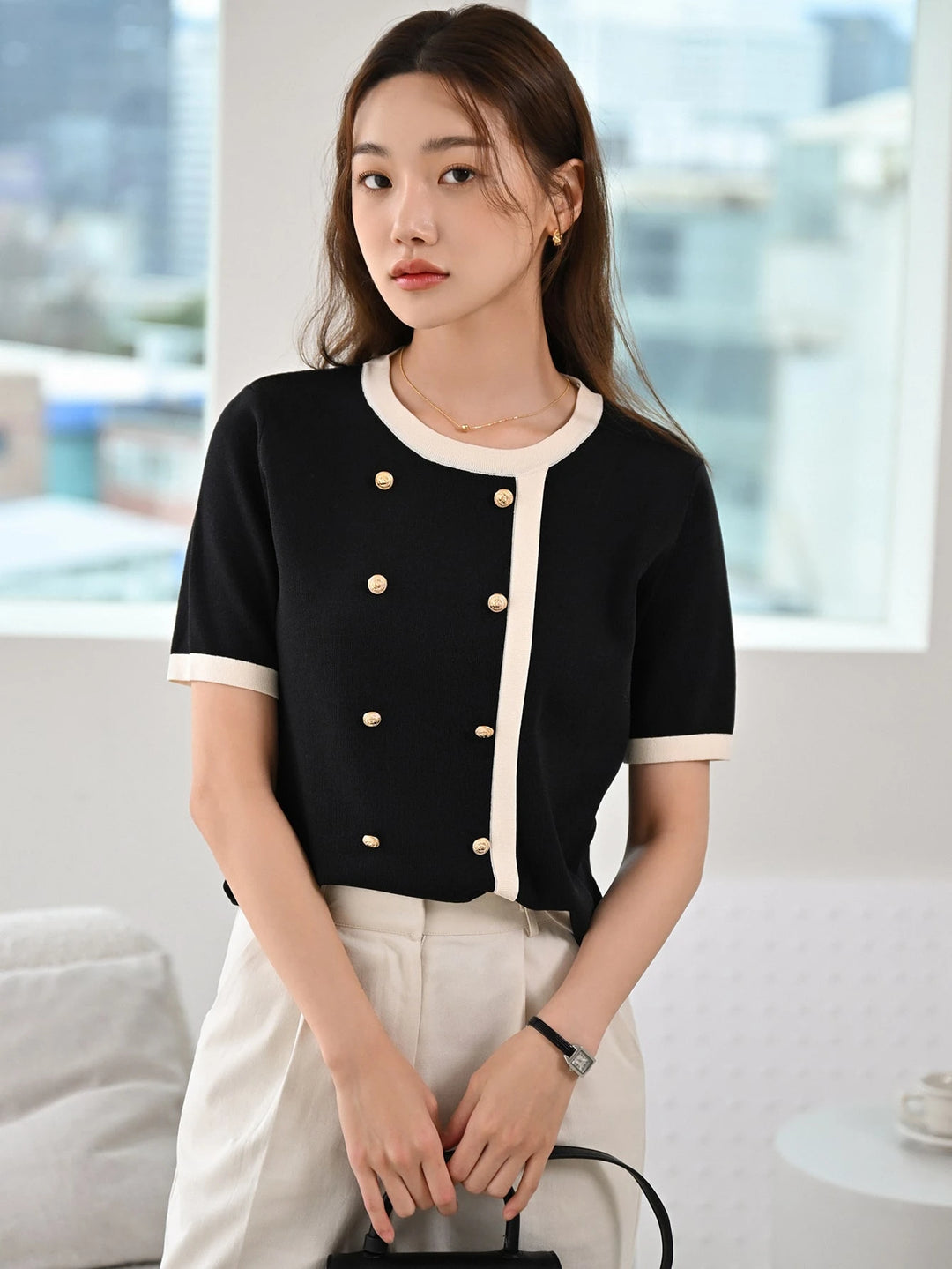 Top tricotat SHEIN, negru