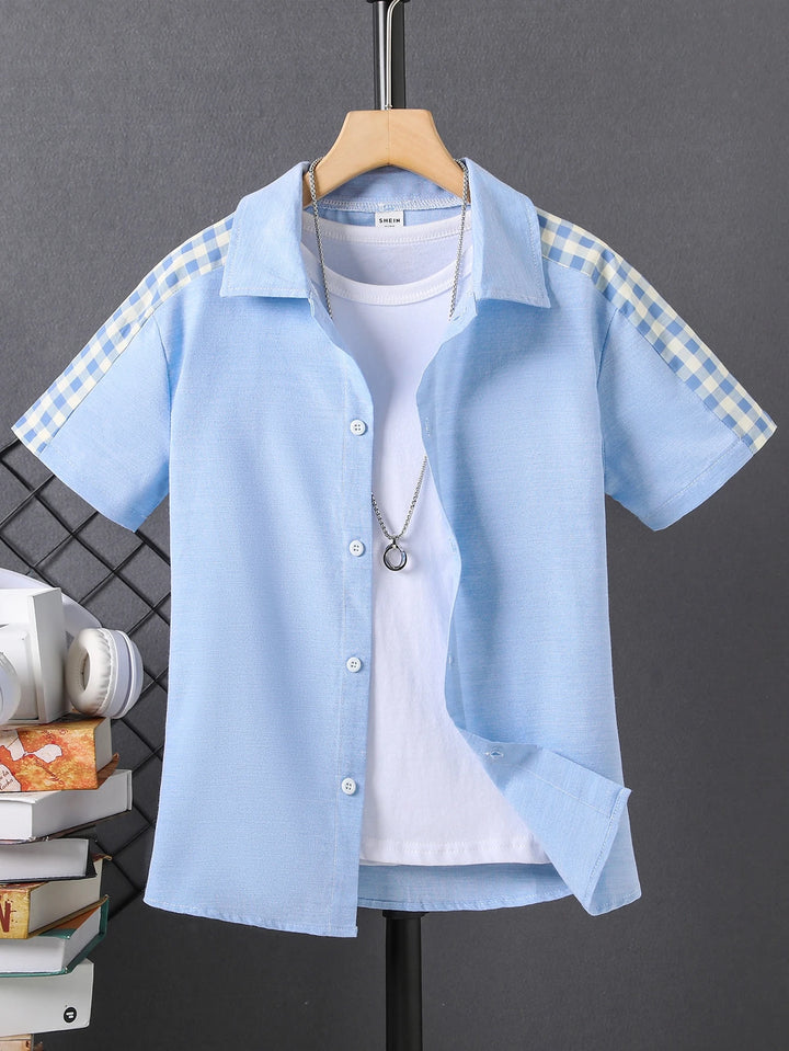 Cămașă cu mânecă scurtă SHEIN, albastru