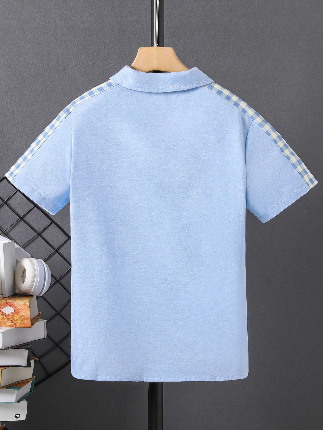 Cămașă cu mânecă scurtă SHEIN, albastru