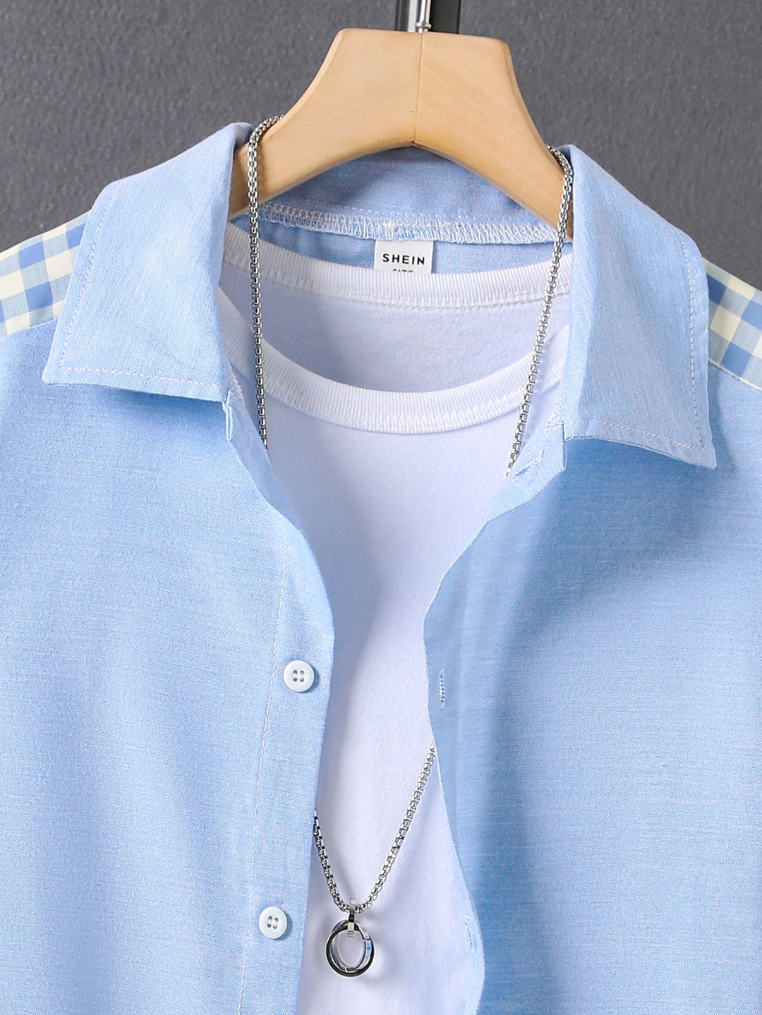 Cămașă cu mânecă scurtă SHEIN, albastru