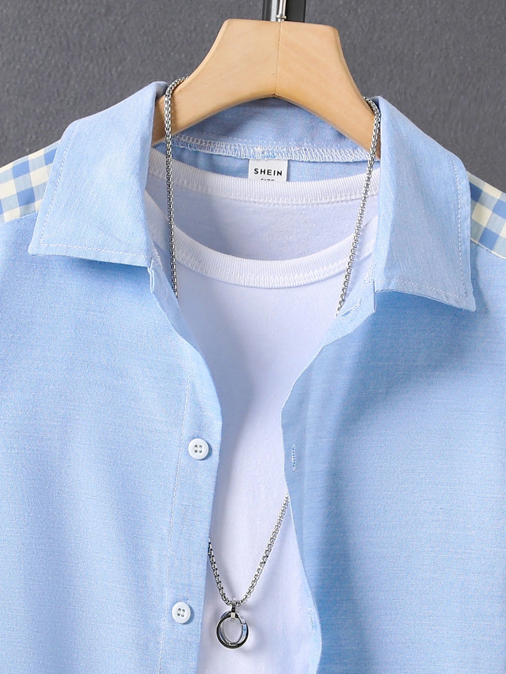 Cămașă cu mânecă scurtă SHEIN, albastru