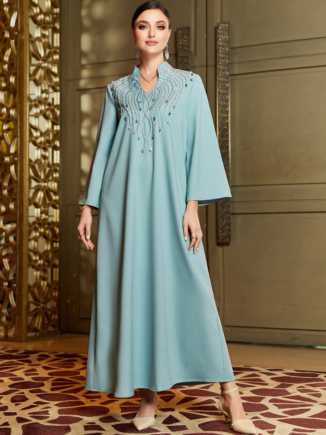 Set caftan și jalabiya SHEIN, turcoaz