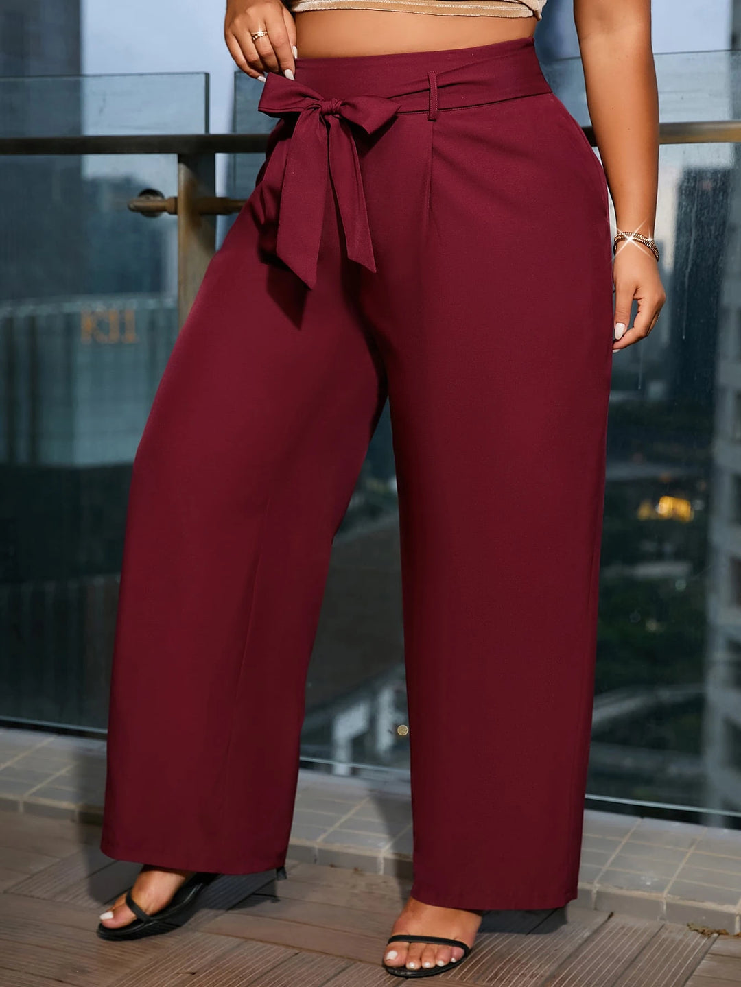 Pantaloni Shein Curve+, vișiniu