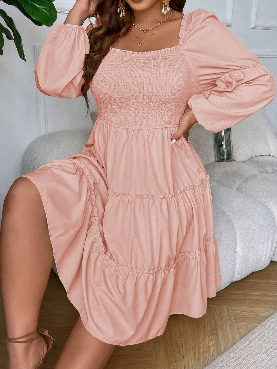 Rochie midi Shein Curve+, roz