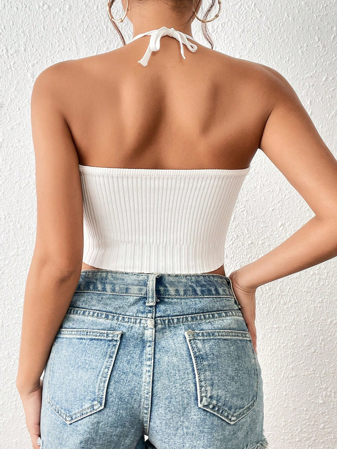 Top tricot fără bretele SHEIN, alb