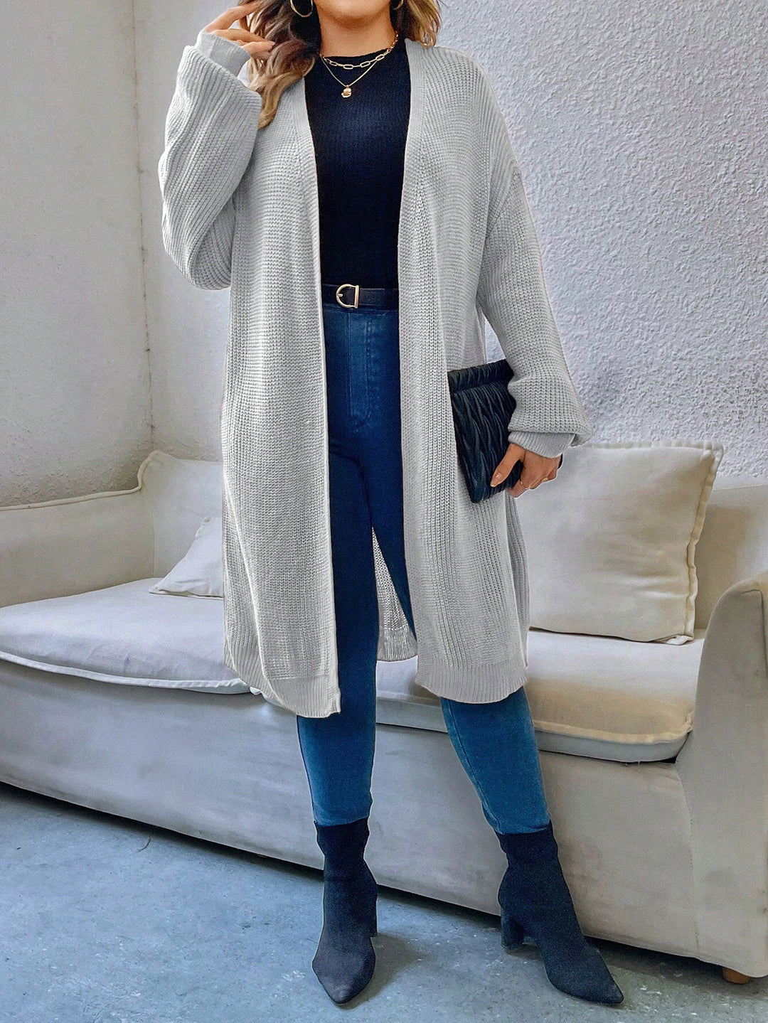 Cardigan lung SHEIN, gri