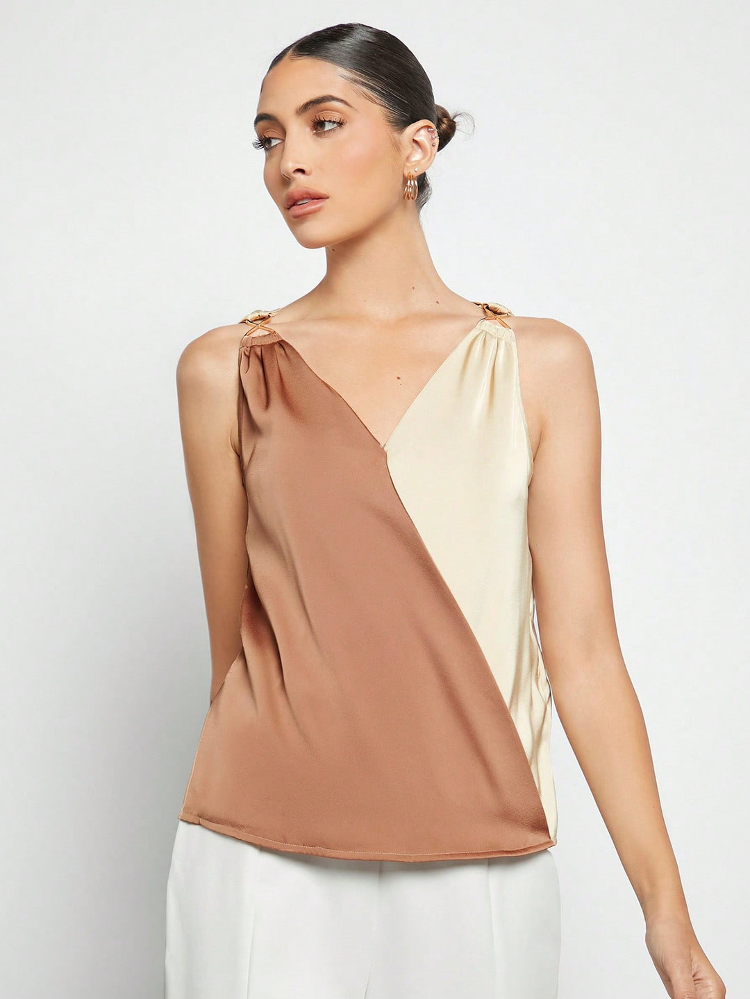 Bluza satin fără mâneci SHEIN, mix culori
