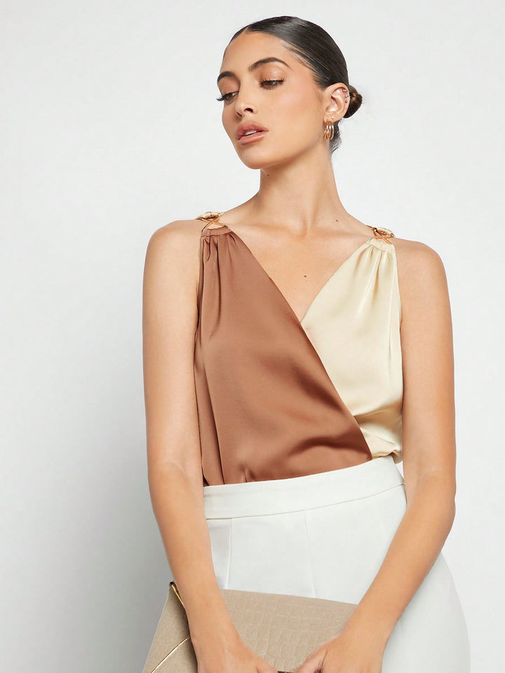 Bluza satin fără mâneci SHEIN, mix culori
