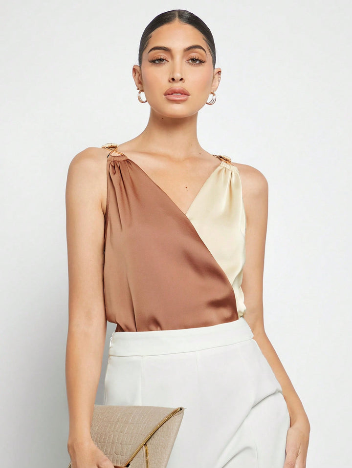 Bluza satin fără mâneci SHEIN, mix culori