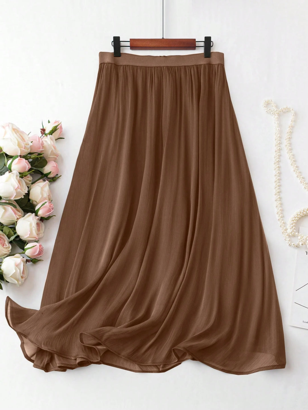 Fustă maxi Shein Curve+, maro