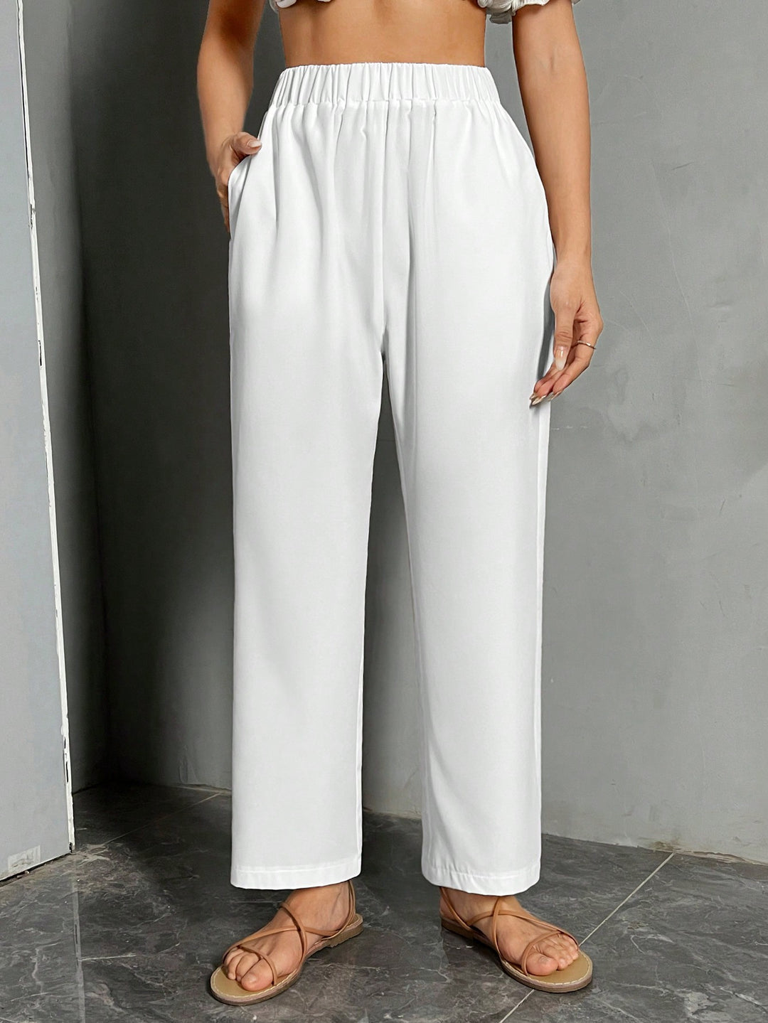 Pantaloni SHEIN, alb