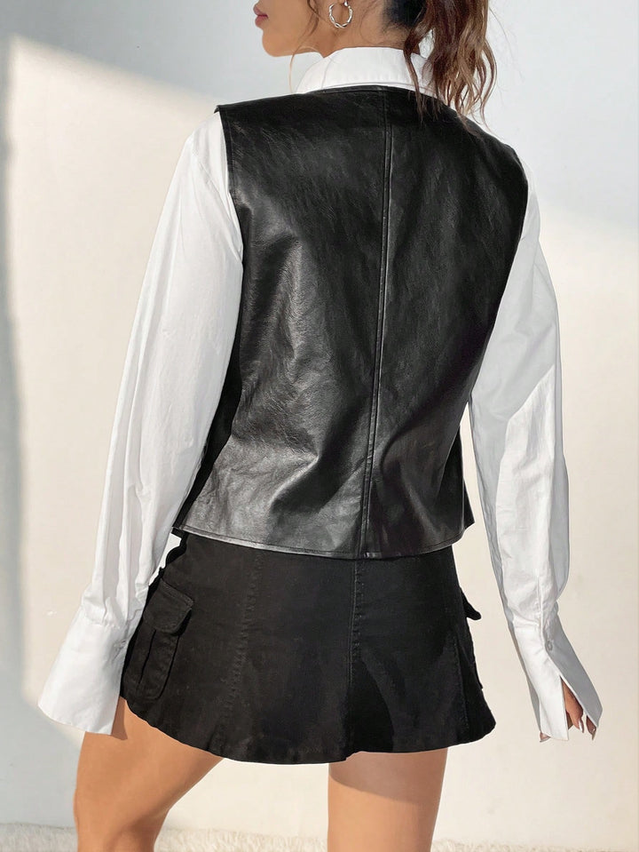 Vestă imitație piele Shein Curve+, negru