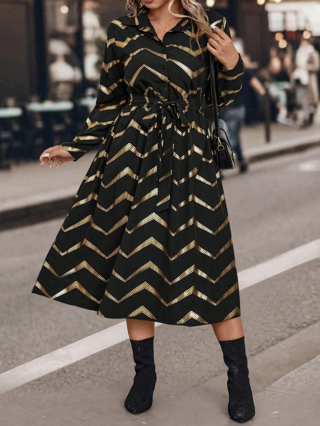 Shein Curve+ midi ruha, fekete