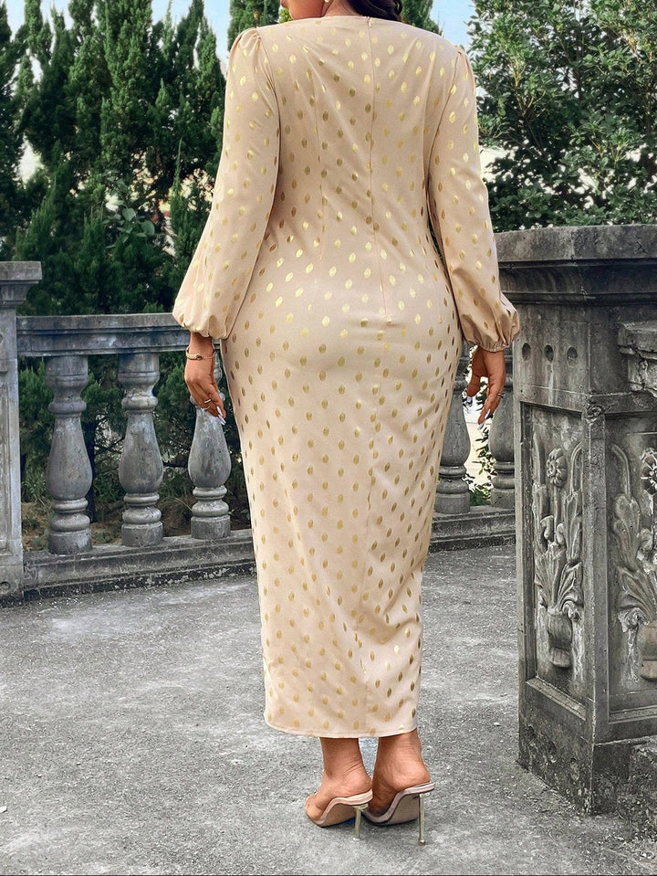 Shein Curve+ bézs midi ruha