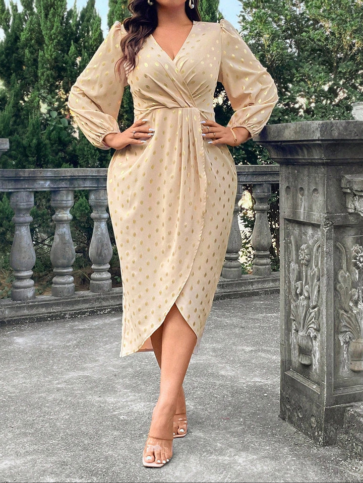 Shein Curve+ bézs midi ruha