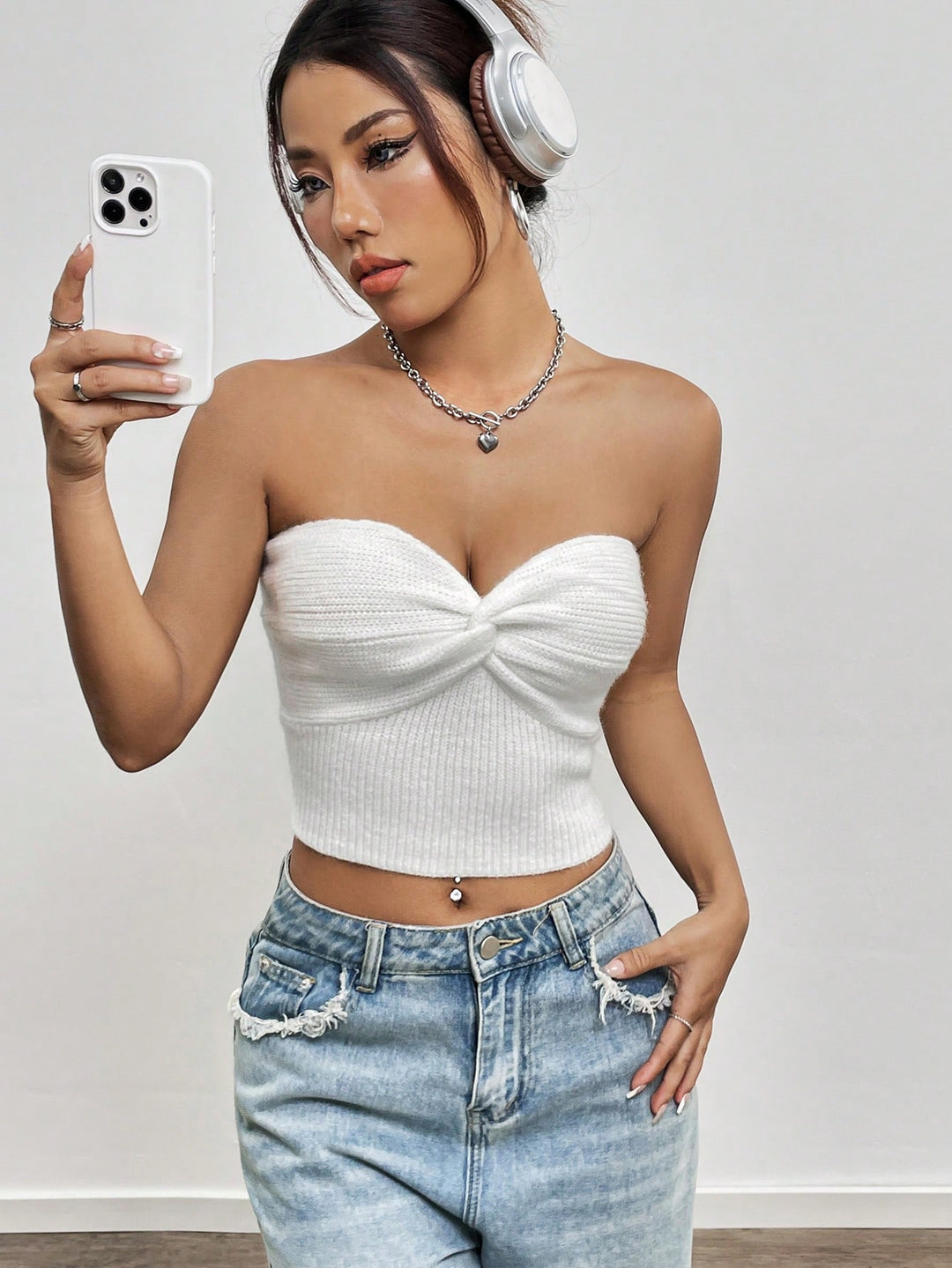 Top tricotat SHEIN, alb
